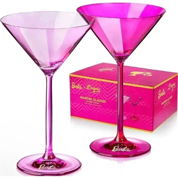Barbie Martini Glasses set of 2 Great Gift Dragon Glassware NIB - Picture 2 of 2